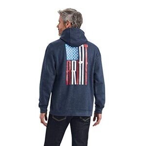 Ariat Mens Large US of A Sweatshirt Hoodie Blue USA Flag Double Sided Patriotic